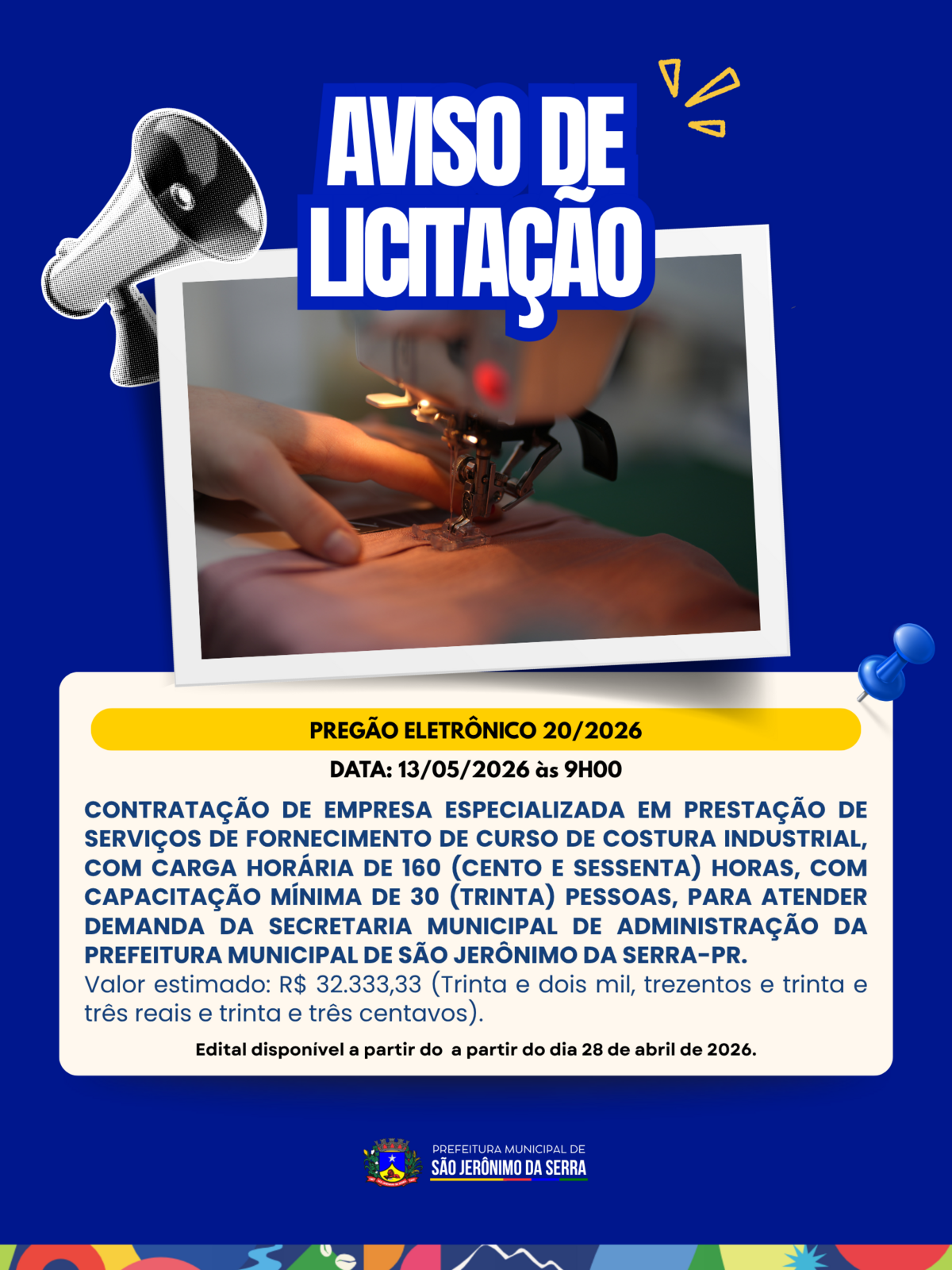 AVISO DE LICITAÇÃO! 📣 PREGÃO ELETRÔNICO 20/2026