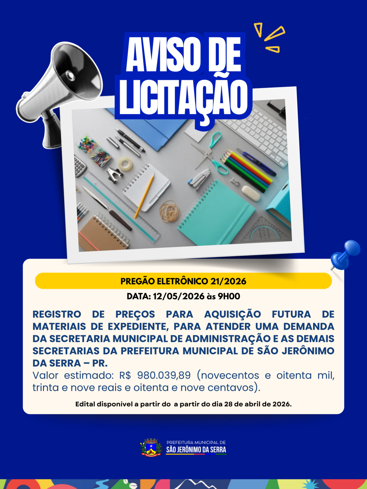 AVISO DE LICITAÇÃO! 📣 PREGÃO ELETRÔNICO 21/2026