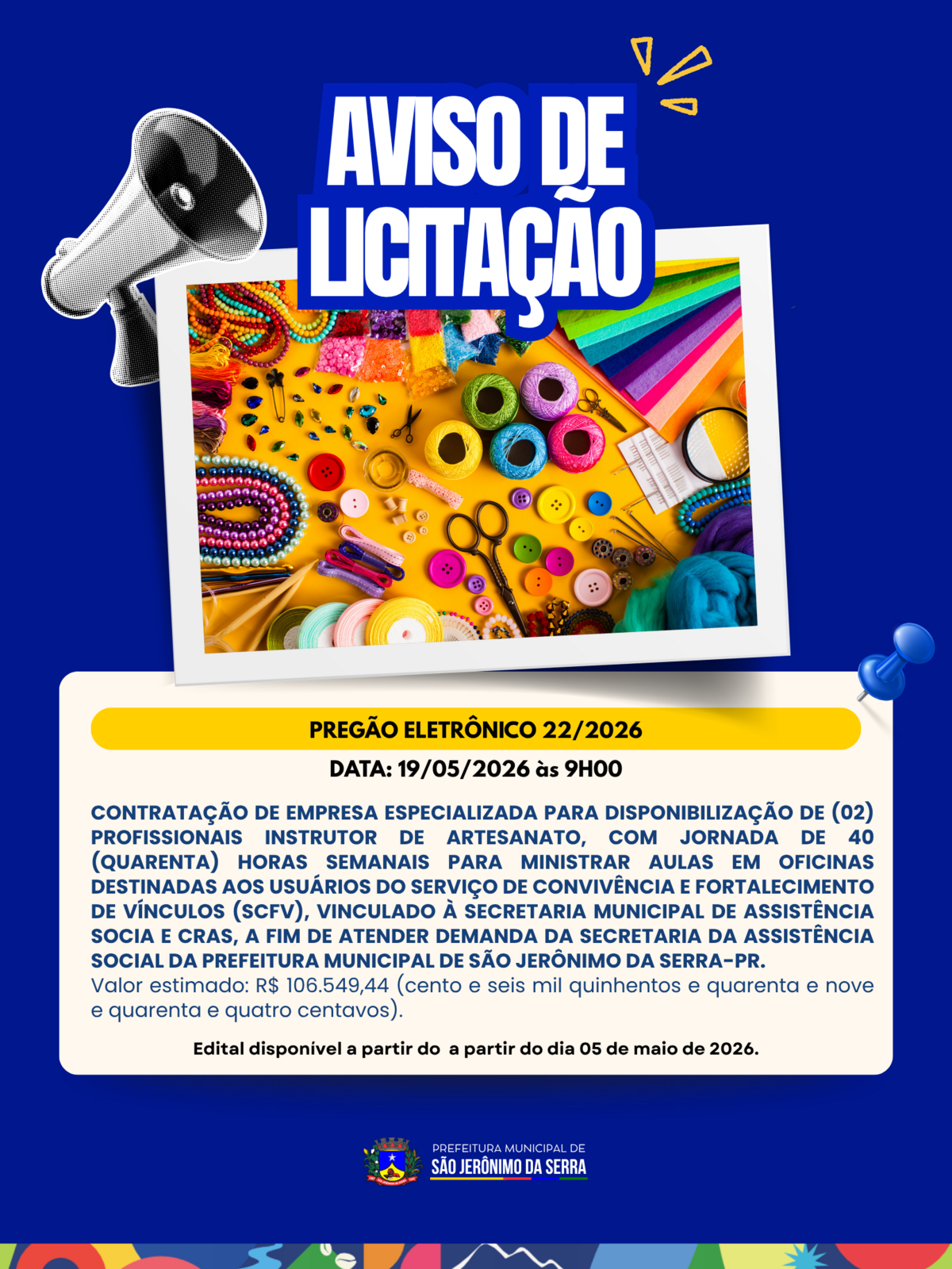 AVISO DE LICITAÇÃO! 📣 PREGÃO ELETRÔNICO 22/2026