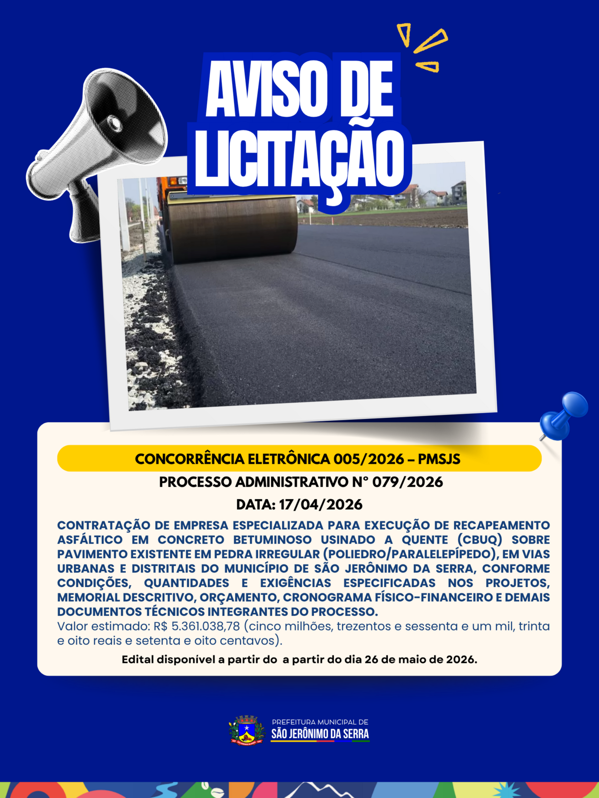 AVISO DE LICITAÇÃO! 📣 CONCORRÊNCIA ELETRÔNICA 005/2026 