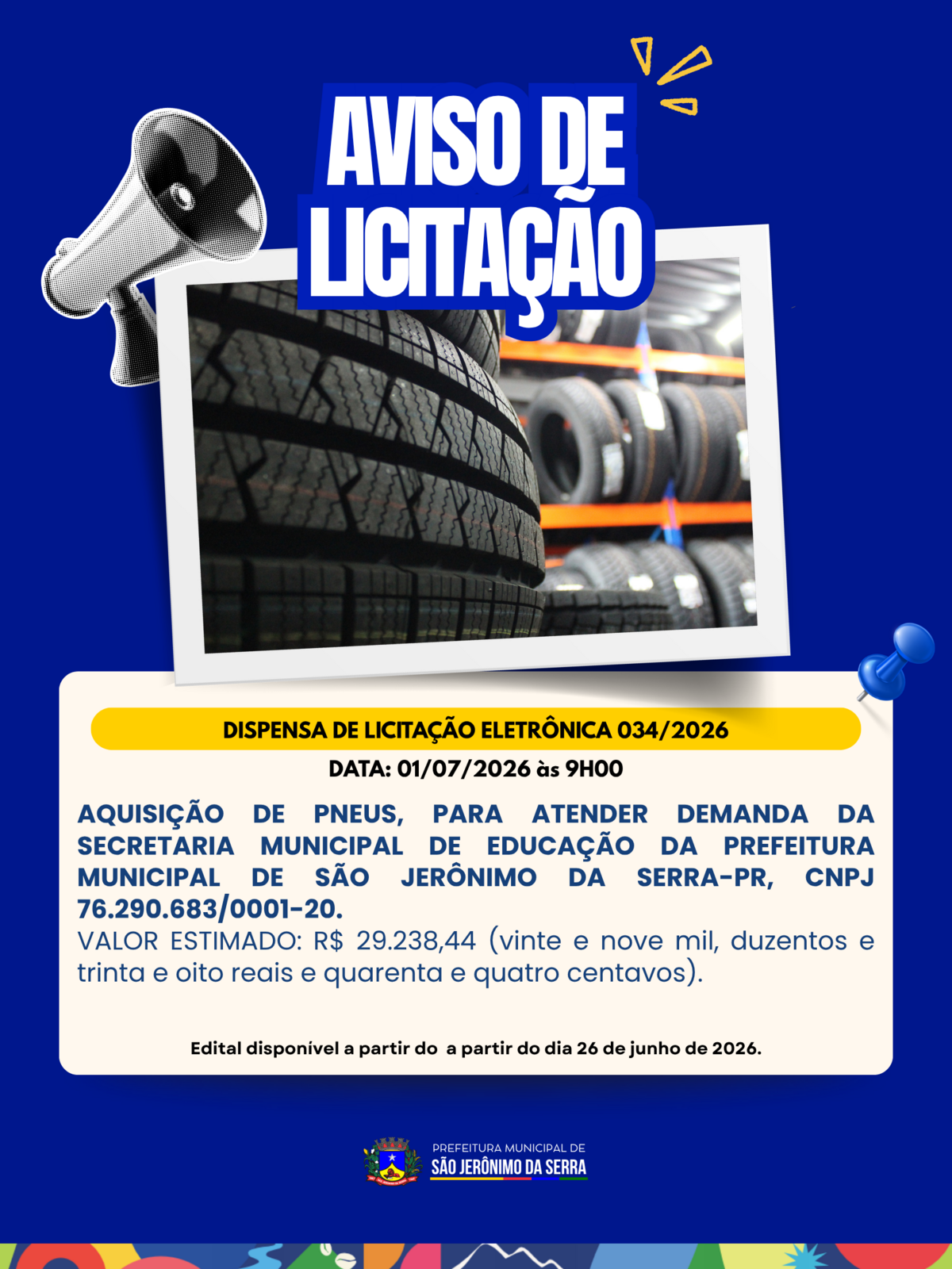 AVISO DE LICITAÇÃO! 📣 DISPENSA DE LICITAÇÃO ELETRÔNICA 034/2026