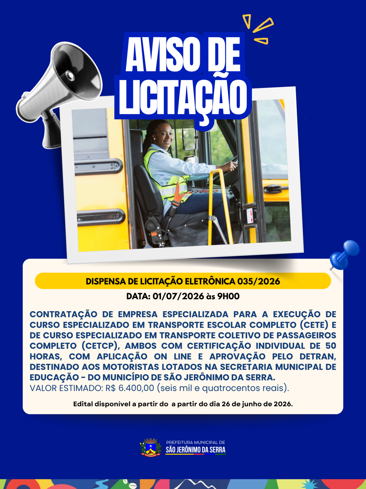 AVISO DE LICITAÇÃO! 📣 DISPENSA DE LICITAÇÃO ELETRÔNICA 035/2026