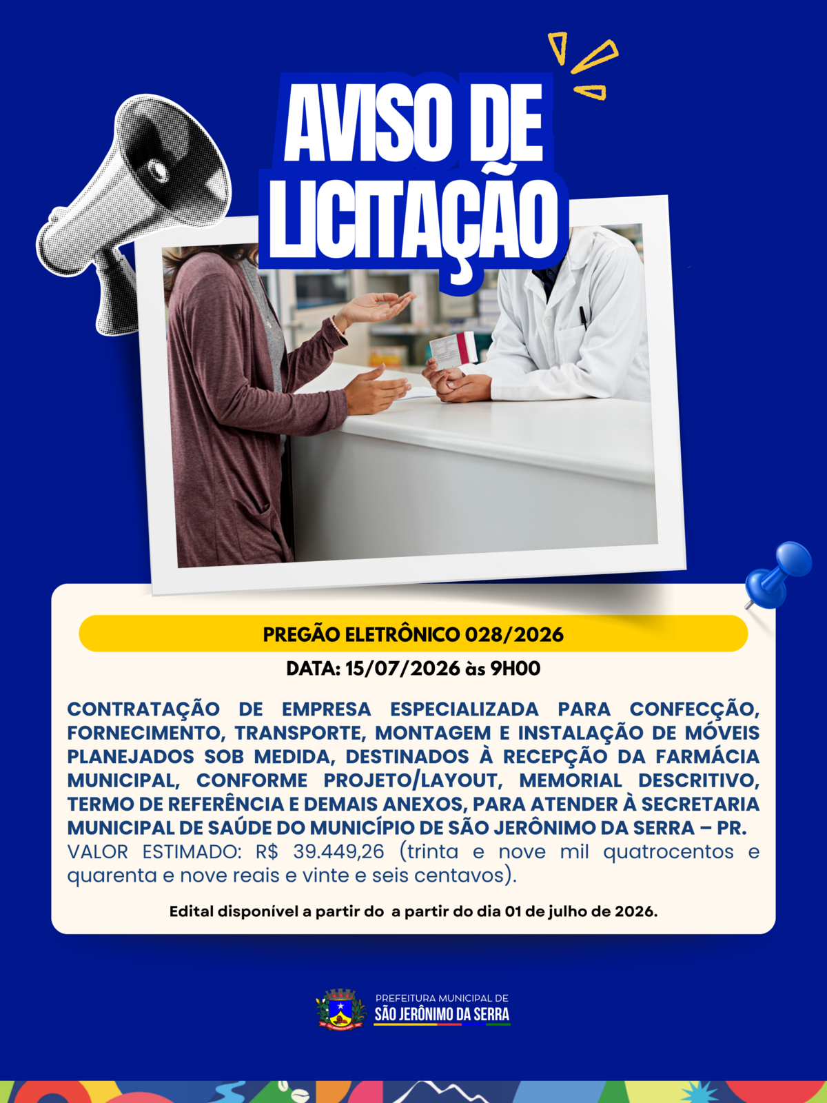 AVISO DE LICITAÇÃO! 📣 PREGÃO ELETRÔNICO 028/2026
