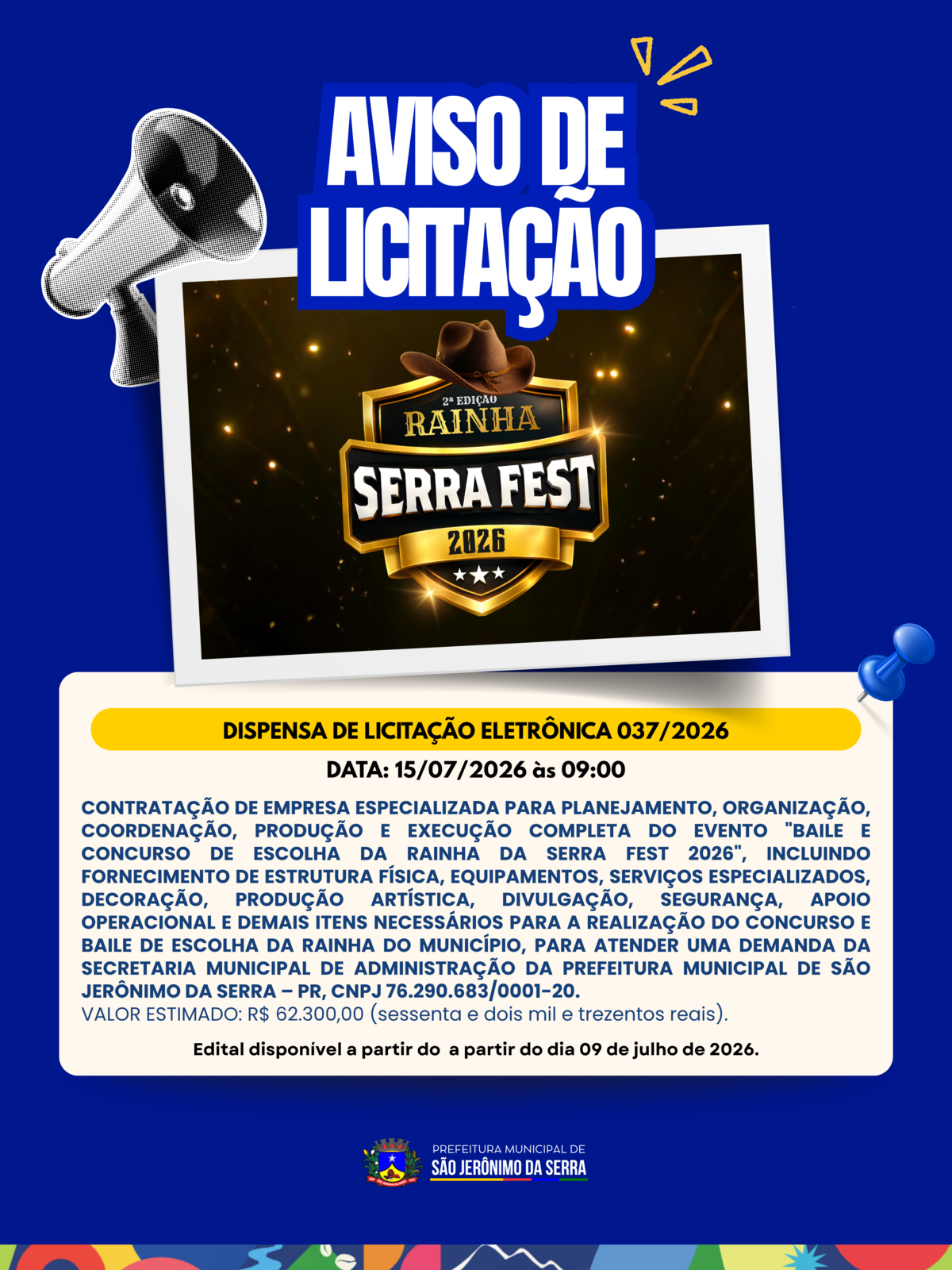 AVISO DE LICITAÇÃO! 📣 DISPENSA DE LICITAÇÃO ELETRÔNICA 037/2026