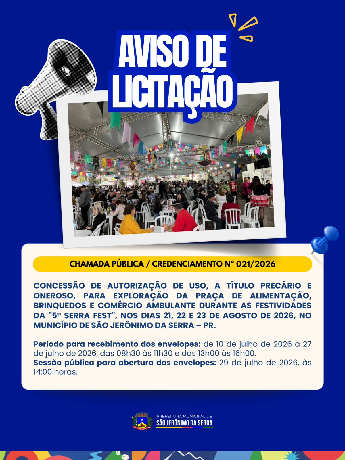 AVISO 📣 CONCESSÃO DE USO - PRAÇA DE ALIMENTAÇÃO 5ª SERRA FEST 
