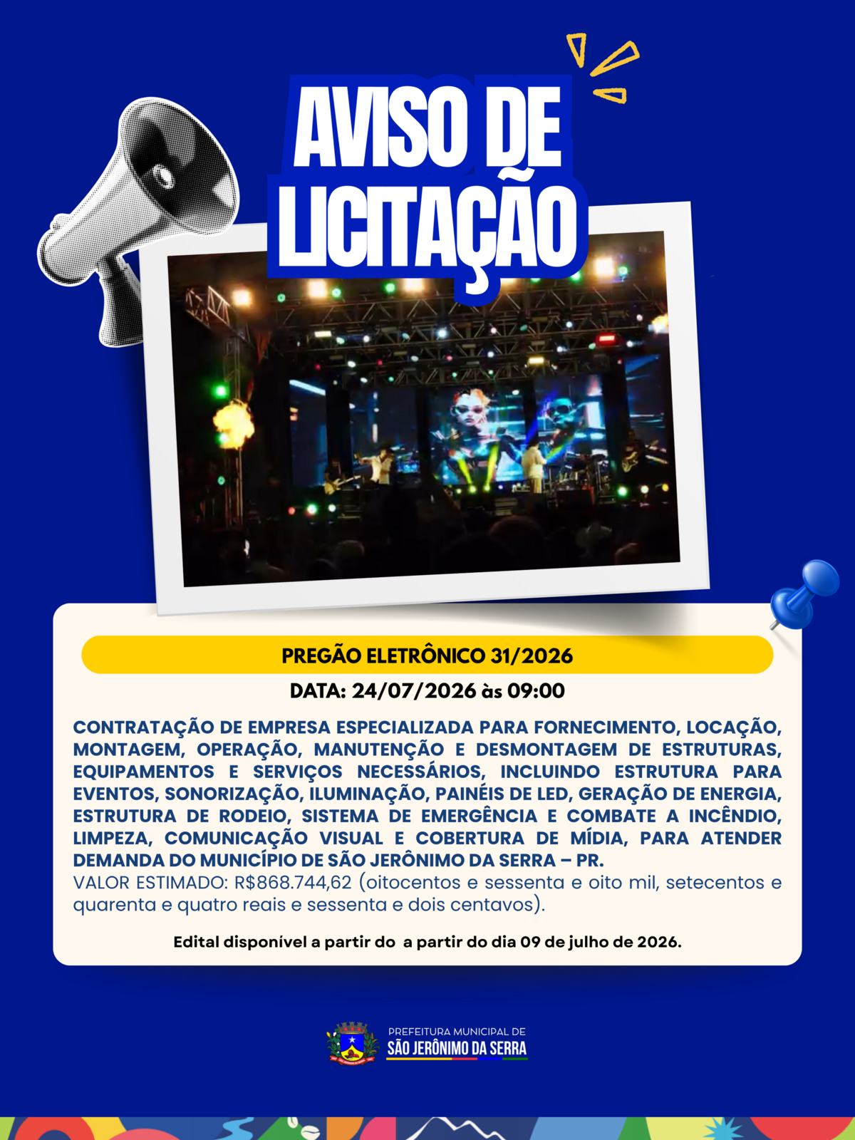 AVISO DE LICITAÇÃO! 📣 PREGÃO ELETRÔNICO 031/2026