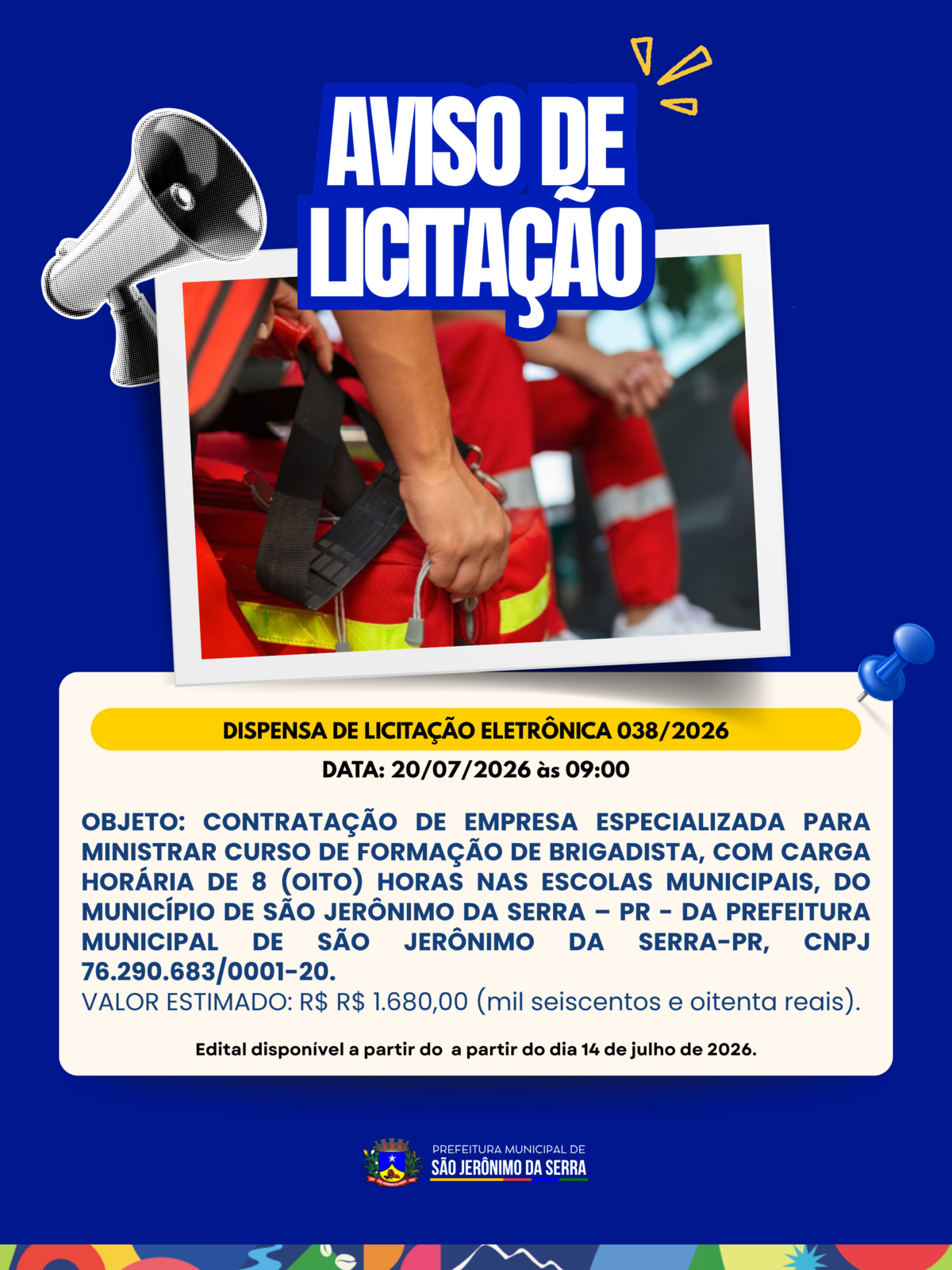 AVISO DE LICITAÇÃO! 📣 DISPENSA DE LICITAÇÃO ELETRÔNICA 037/2026