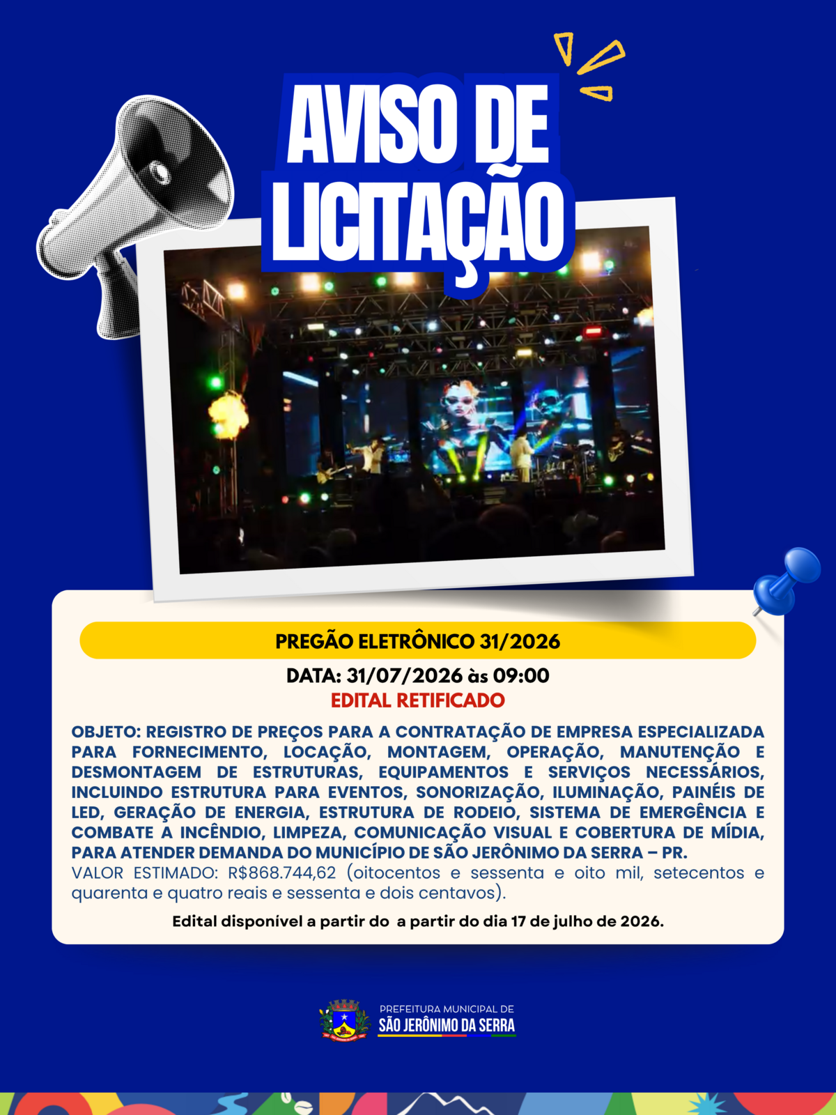 EDITAL RETIFICADO - AVISO DE LICITAÇÃO! 📣 PREGÃO ELETRÔNICO 031/2026
