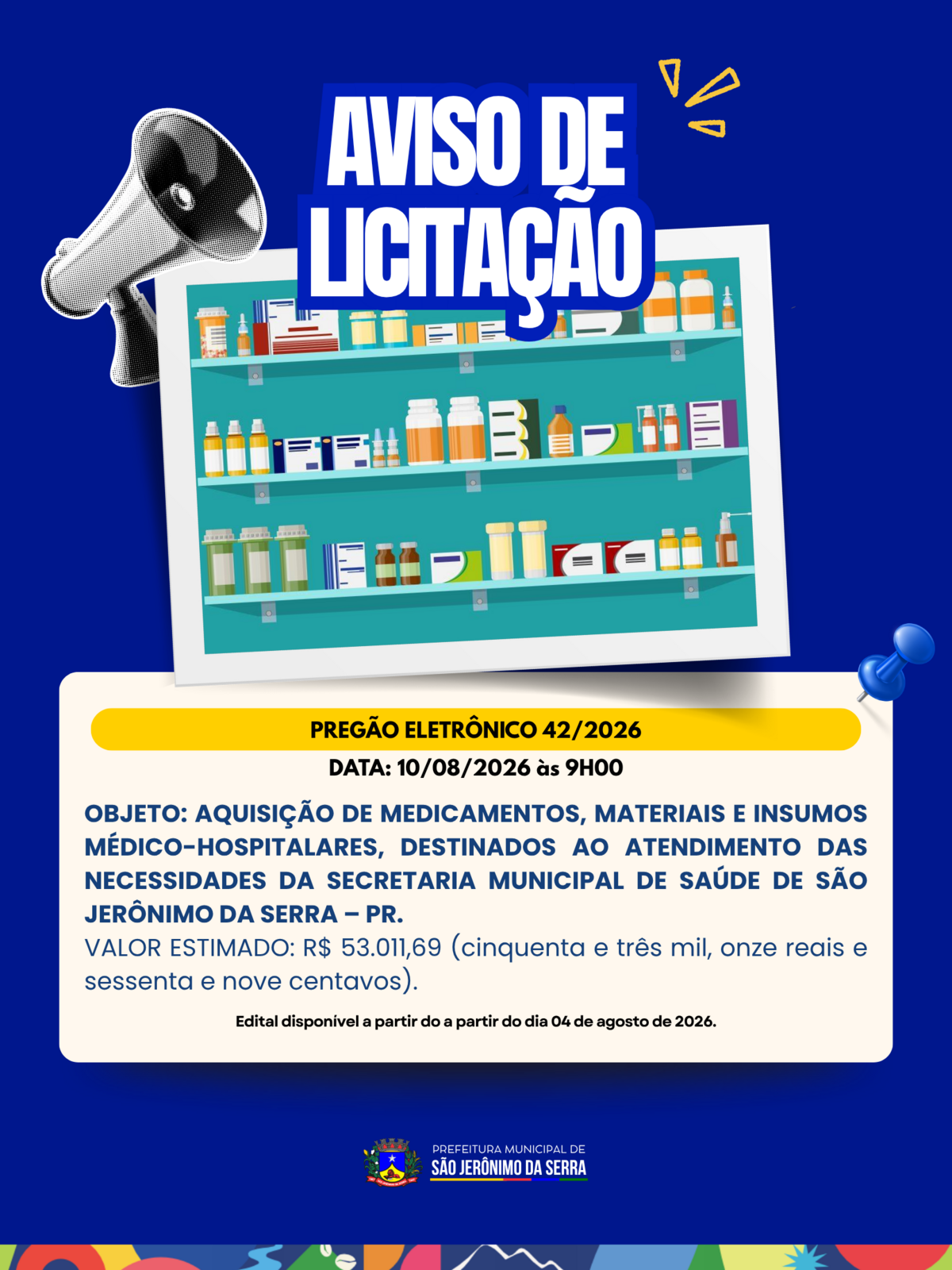 AVISO DE LICITAÇÃO! 📣 PREGÃO ELETRÔNICO 042/2026