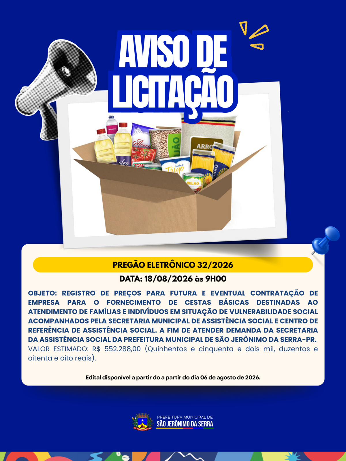 AVISO DE LICITAÇÃO! 📣 PREGÃO ELETRÔNICO 032/2026