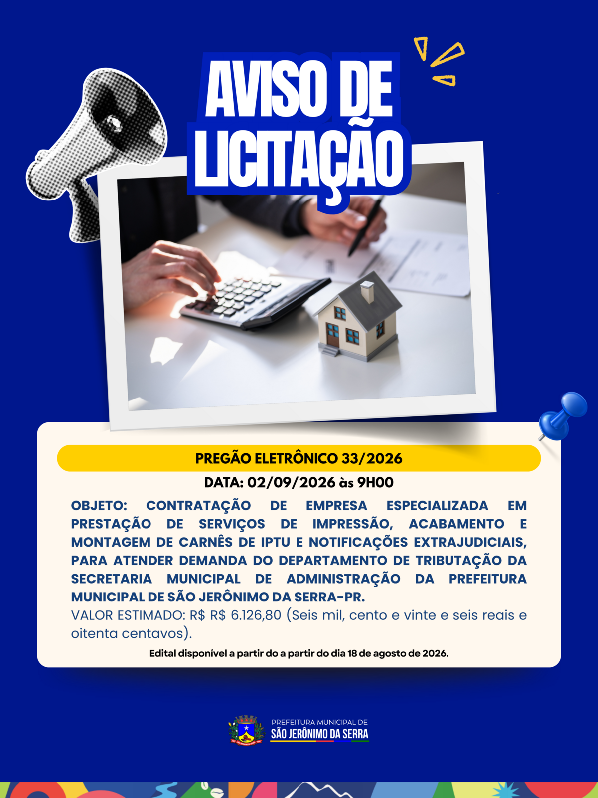 AVISO DE LICITAÇÃO! 📣 PREGÃO ELETRÔNICO 032/2026