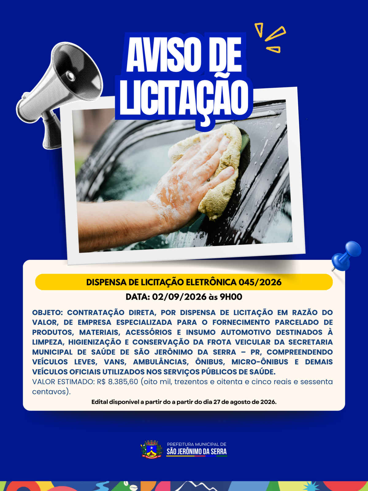 AVISO DE LICITAÇÃO! 📣 DISPENSA DE LICITAÇÃO ELETRÔNICA 045/2026