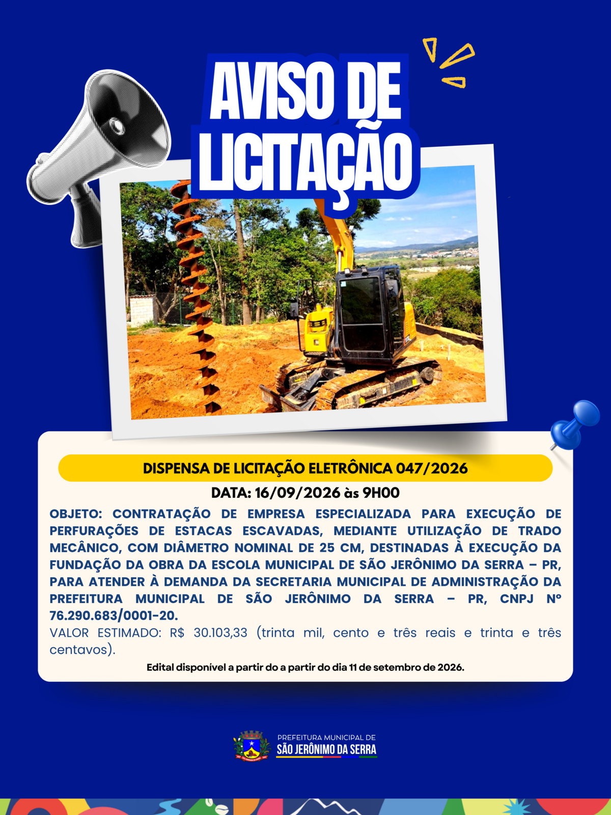 AVISO DE LICITAÇÃO! 📣 DISPENSA DE LICITAÇÃO ELETRÔNICA 047/2026