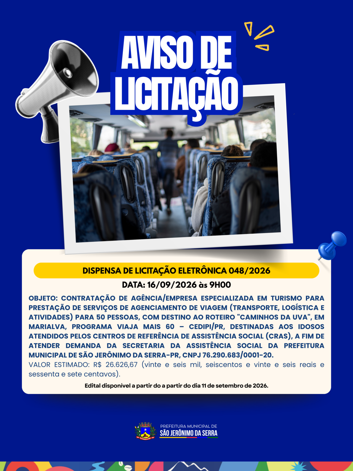 AVISO DE LICITAÇÃO! 📣 DISPENSA DE LICITAÇÃO ELETRÔNICA 048/2026