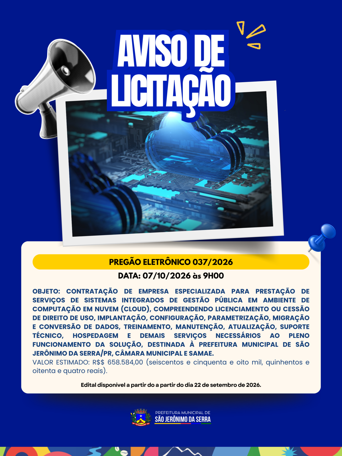 AVISO DE LICITAÇÃO! 📣 PREGÃO ELETRÔNICO 037/2026