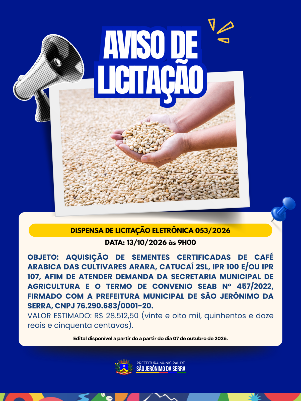 AVISO DE LICITAÇÃO! 📣 DISPENSA DE LICITAÇÃO ELETRÔNICA 053/2026