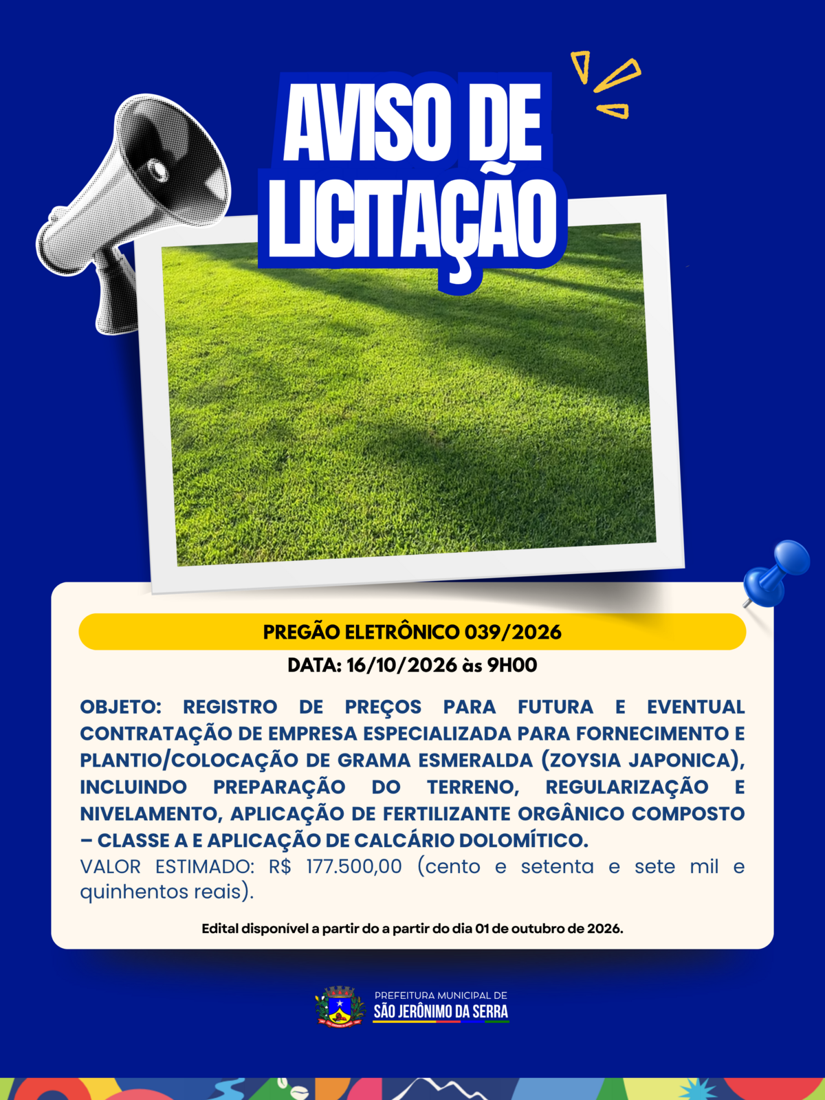 AVISO DE LICITAÇÃO! 📣 PREGÃO ELETRÔNICO 039/2026