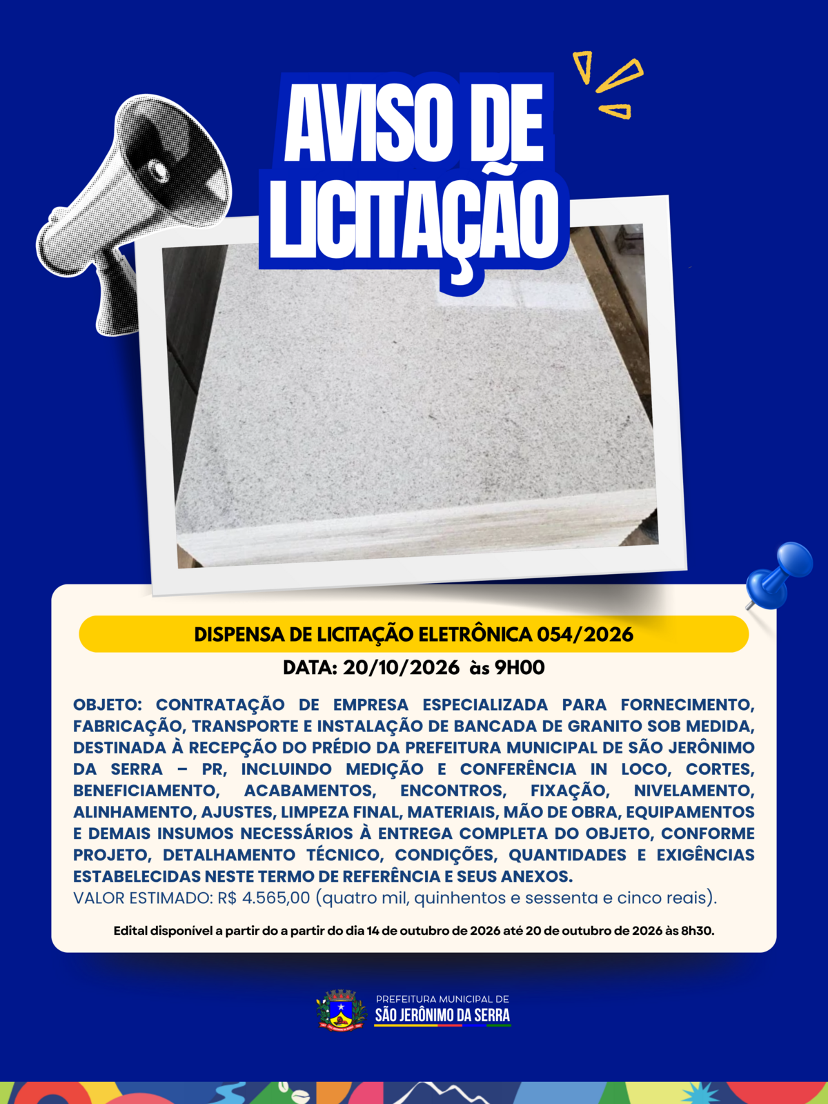 AVISO DE LICITAÇÃO! 📣 PREGÃO ELETRÔNICO 054/2026