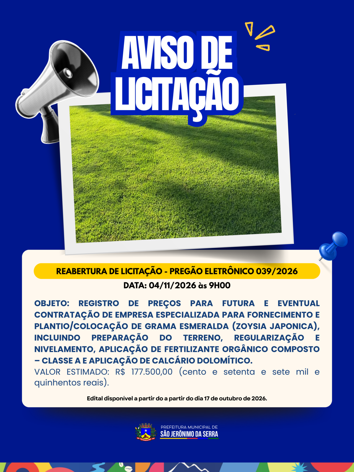 REABERTURA DE LICITAÇÃO! 📣 PREGÃO ELETRÔNICO 039/2026